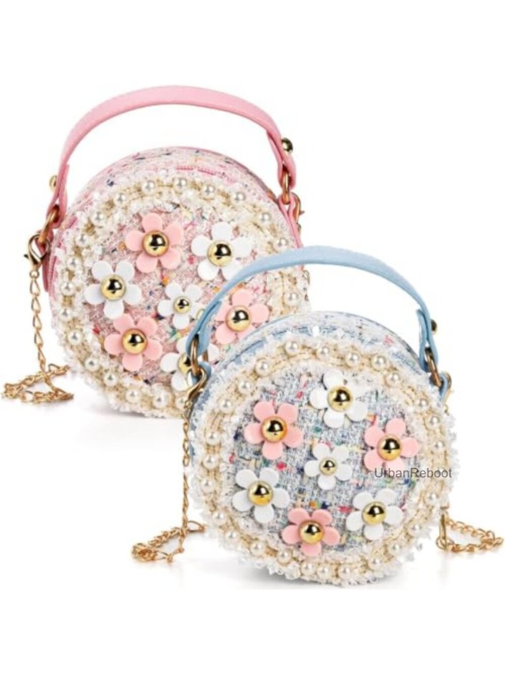 2 Pack Girls Mini Crossbody Purse Linen Faux Leather Chain Wallet Set